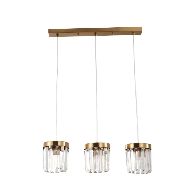 3-Light E14 Brushed Brass K9 Crystal Bar Pendant Light