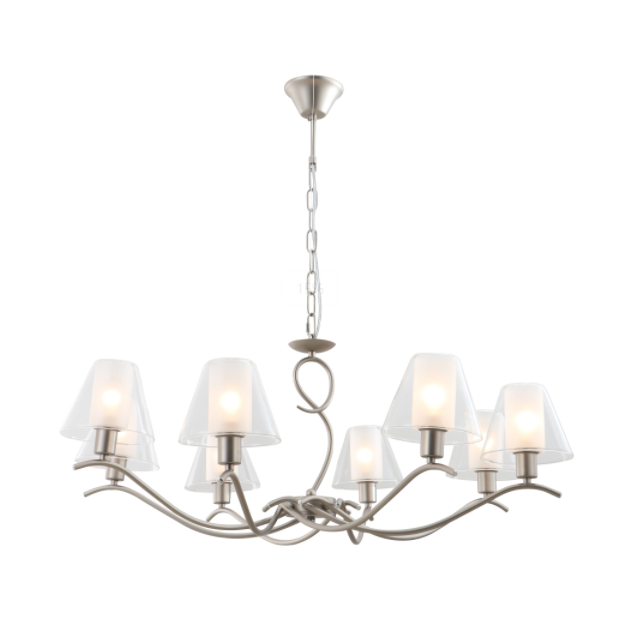 8-Light Double Glass Chandelier with Satin Nickel Finish