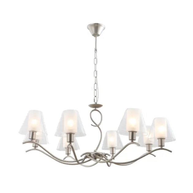8-Light Double Glass Chandelier with Satin Nickel Finish