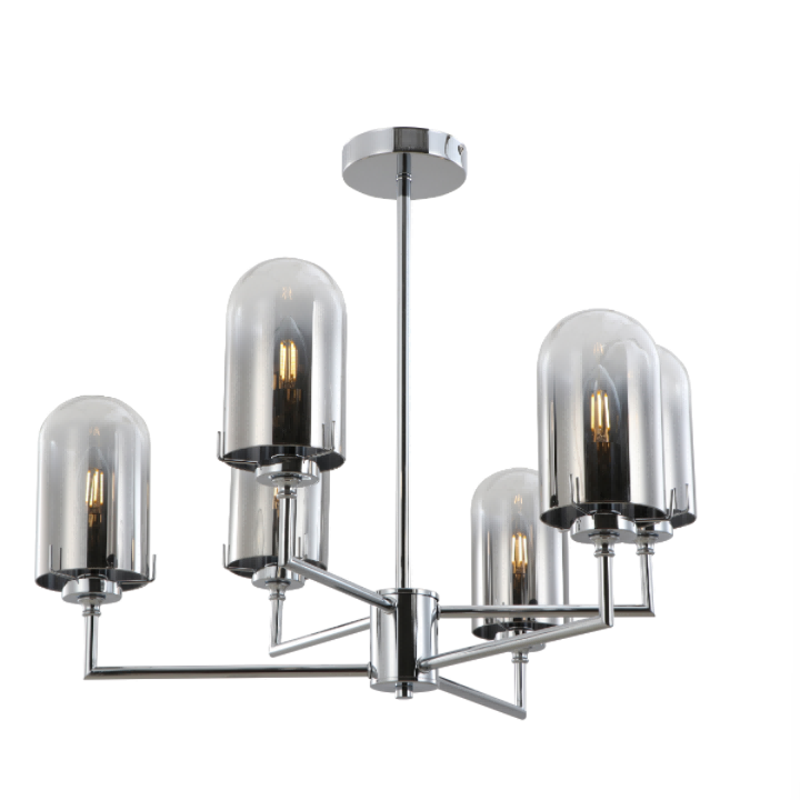 Chrome Metal Smoky Dome Glass Pendant Lamp