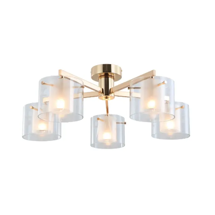 Gold Dual Glasses 5-Lights Flush Mount Ceiling Lamp