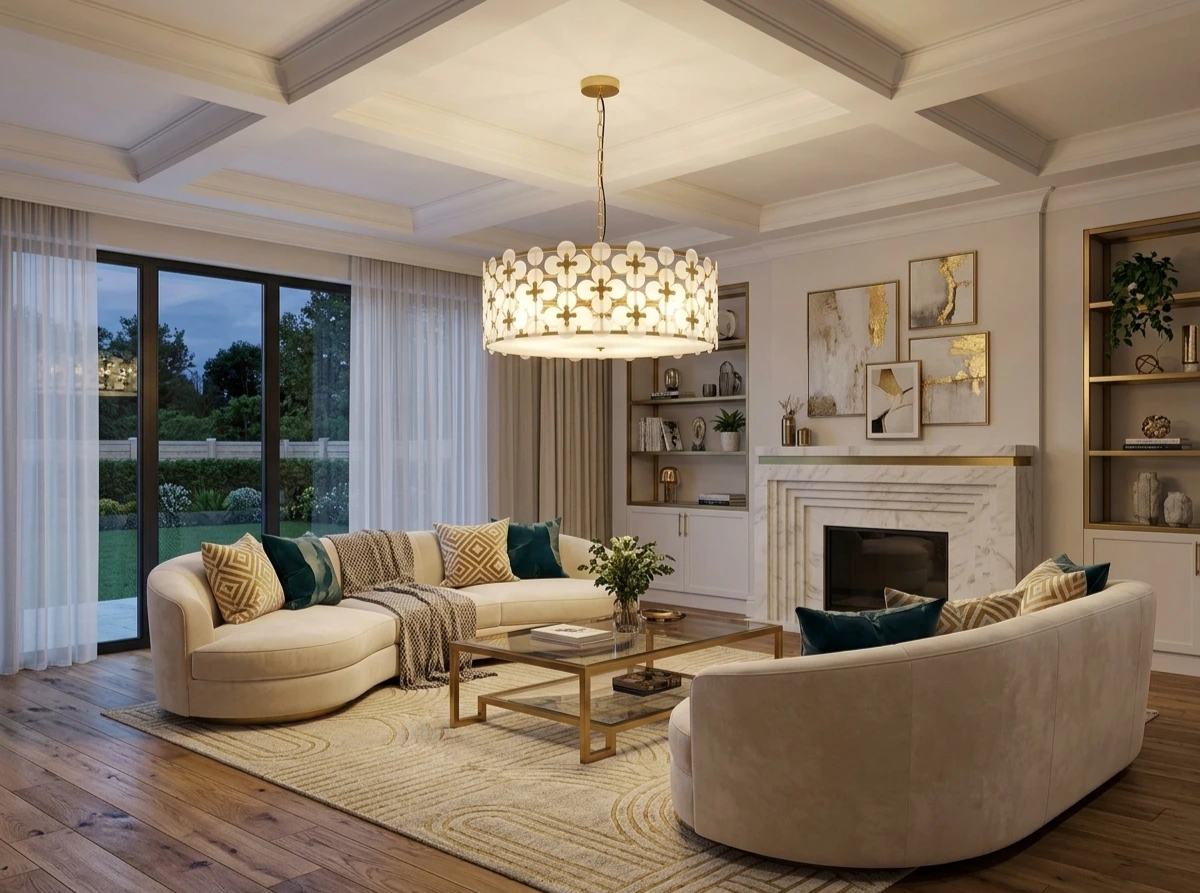 Strong Lighting luxury gold glass petal drum chandelier, modern designer pendant light for highend residential villa dining room