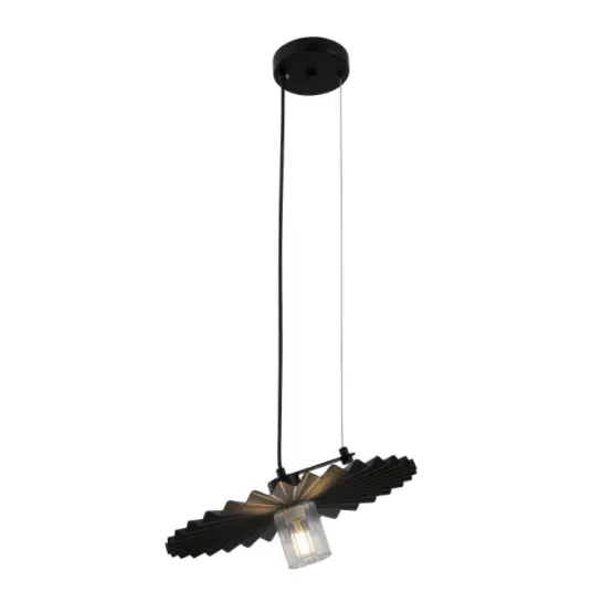 Minimalist Black Pendant Lamp with Pleated Shade