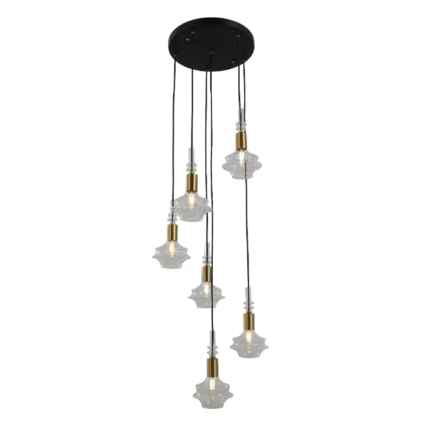 Modern 6-Head Custom Molded Glass Suspension Light