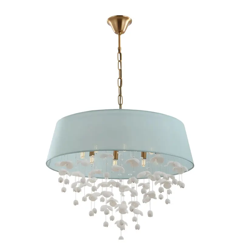 Modern Porcelain Drum Shade 8-lights Chandelier For Living Room