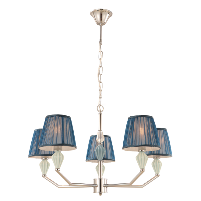 Navy Blue 5-Light Drum Chandelier with Ceramic Accent