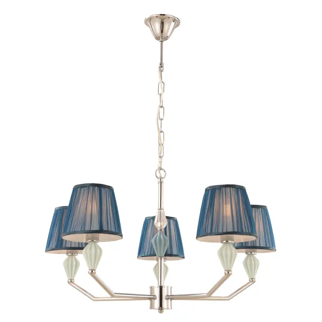 Navy Blue 5-Light Drum Chandelier with Ceramic Accent