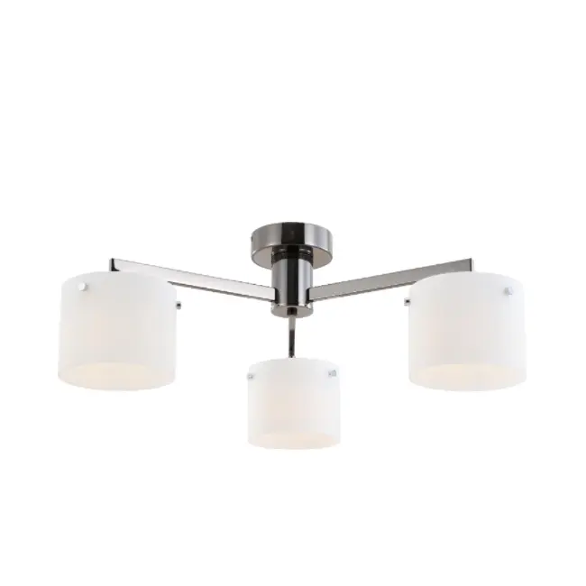 Three-Lights Black Chrome White Glass Ceiling Lamp